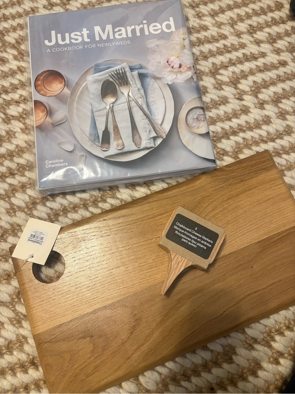 Crate & Barrel NWT Serving Board, Cheese Markers, and Just Married Book!